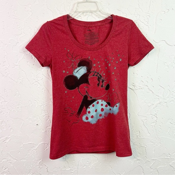Disney Red Minnie Mouse Glitter Graphic T-shirt Short Sleeve Size Medium - Picture 1 of 5